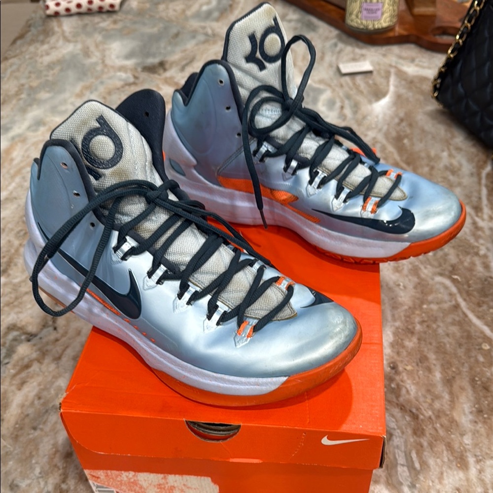 Nike KD V ice Blue and Orange High-Top Sneakers squadron 2013 10.5